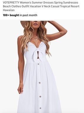 Pretty White Tie-Front Midi Sundress cutout pockets button detail size M 8-10